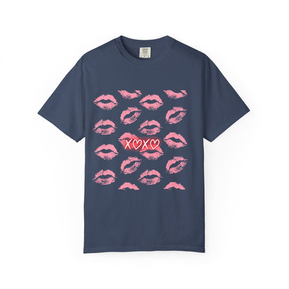 Kiss Me Garment-Dyed Unisex T-Shirt - Soft, Casual Tee for Valentine's Day, Love Gifts, Romantic Nights, Trendy Streetwear, Everyday Comfort