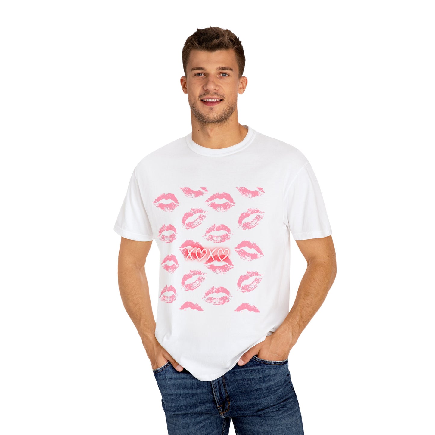 Kiss Me Garment-Dyed Unisex T-Shirt - Soft, Casual Tee for Valentine's Day, Love Gifts, Romantic Nights, Trendy Streetwear, Everyday Comfort