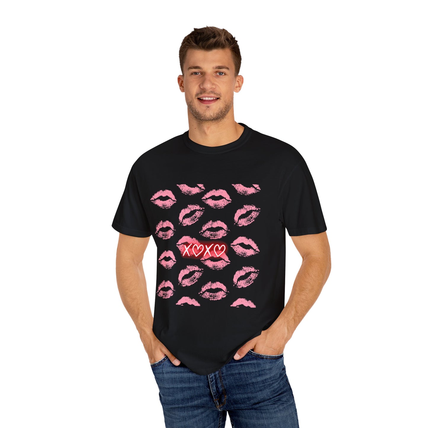 Kiss Me Garment-Dyed Unisex T-Shirt - Soft, Casual Tee for Valentine's Day, Love Gifts, Romantic Nights, Trendy Streetwear, Everyday Comfort