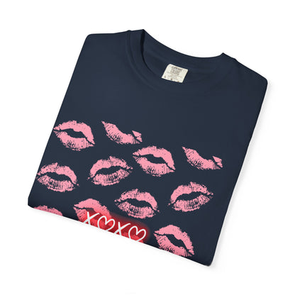 Kiss Me Garment-Dyed Unisex T-Shirt - Soft, Casual Tee for Valentine's Day, Love Gifts, Romantic Nights, Trendy Streetwear, Everyday Comfort