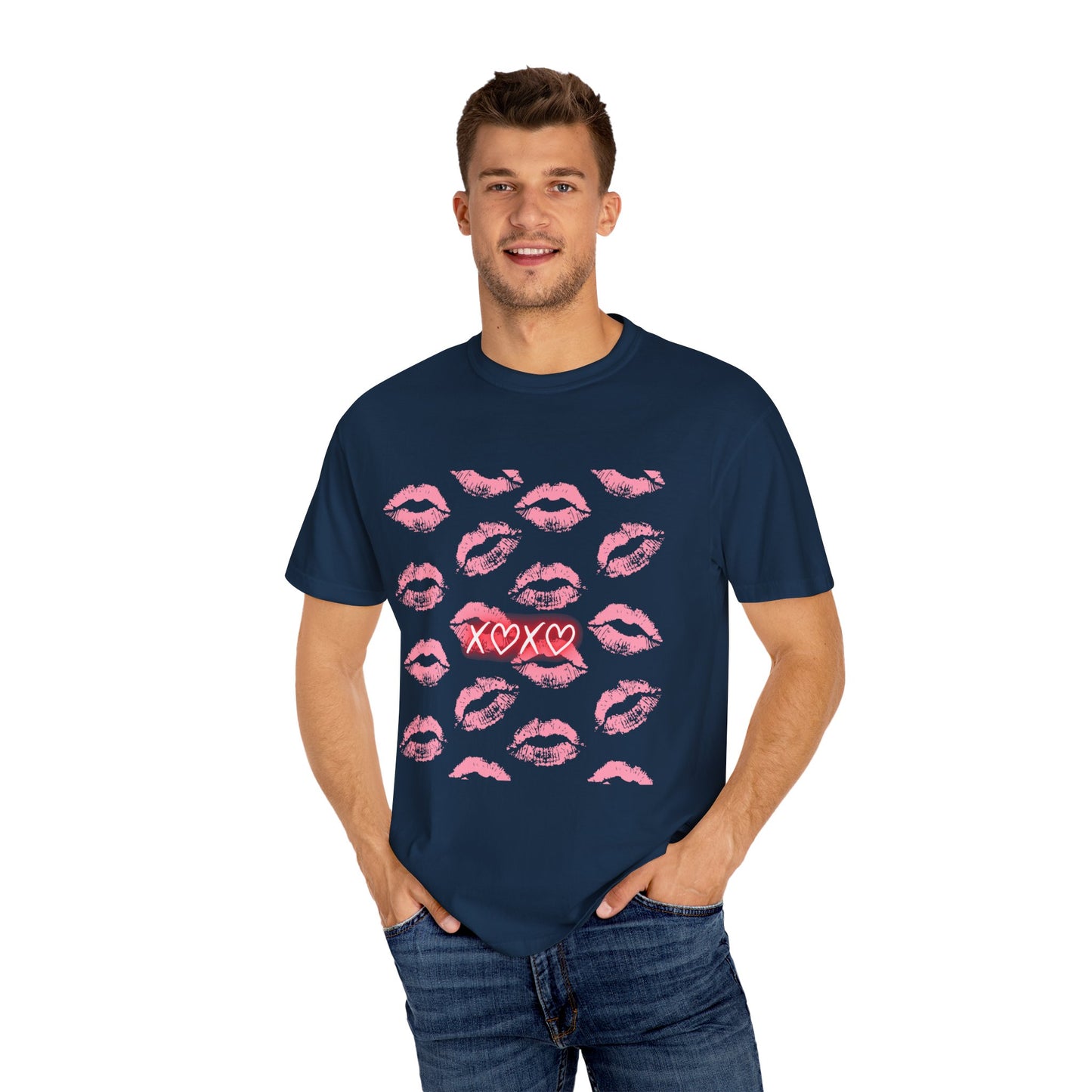 Kiss Me Garment-Dyed Unisex T-Shirt - Soft, Casual Tee for Valentine's Day, Love Gifts, Romantic Nights, Trendy Streetwear, Everyday Comfort