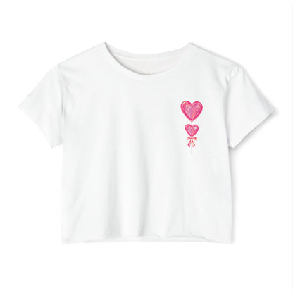 Women's Festival Crop Top with Heart Balloons, Summer Concert Wear, Trendy Festival Shirt, Boho Top, Gift for Her