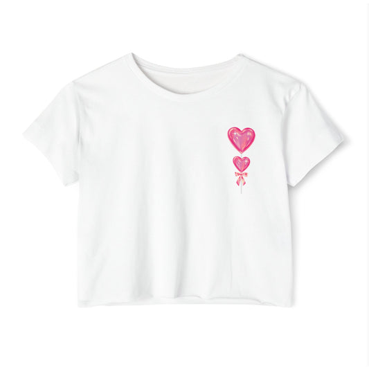 Women's Festival Crop Top with Heart Balloons, Summer Concert Wear, Trendy Festival Shirt, Boho Top, Gift for Her