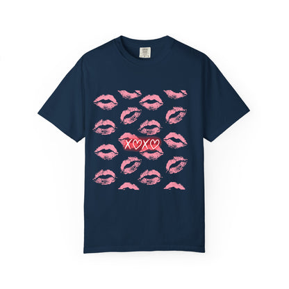 Kiss Me Garment-Dyed Unisex T-Shirt - Soft, Casual Tee for Valentine's Day, Love Gifts, Romantic Nights, Trendy Streetwear, Everyday Comfort