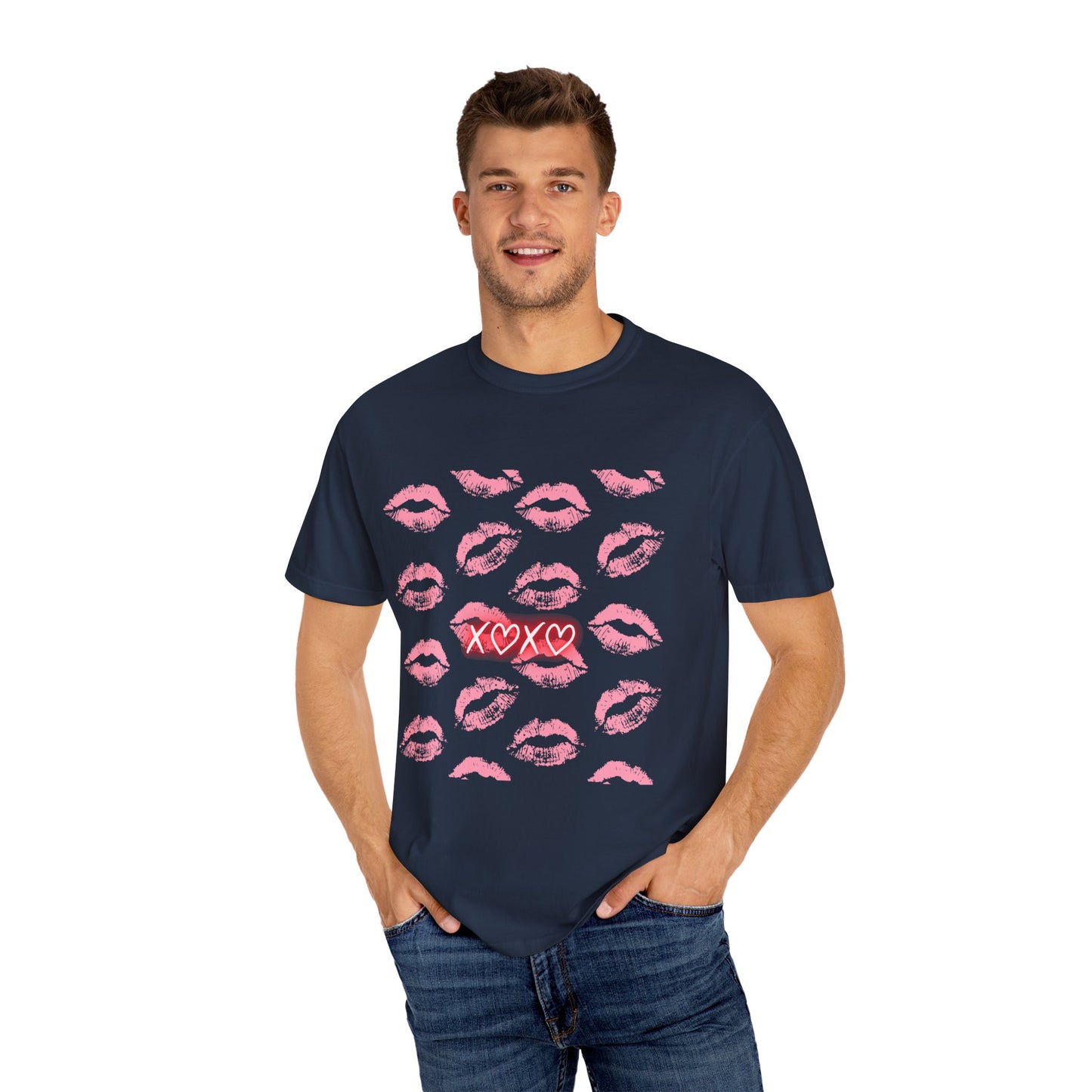 Kiss Me Garment-Dyed Unisex T-Shirt - Soft, Casual Tee for Valentine's Day, Love Gifts, Romantic Nights, Trendy Streetwear, Everyday Comfort