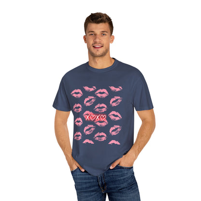 Kiss Me Garment-Dyed Unisex T-Shirt - Soft, Casual Tee for Valentine's Day, Love Gifts, Romantic Nights, Trendy Streetwear, Everyday Comfort